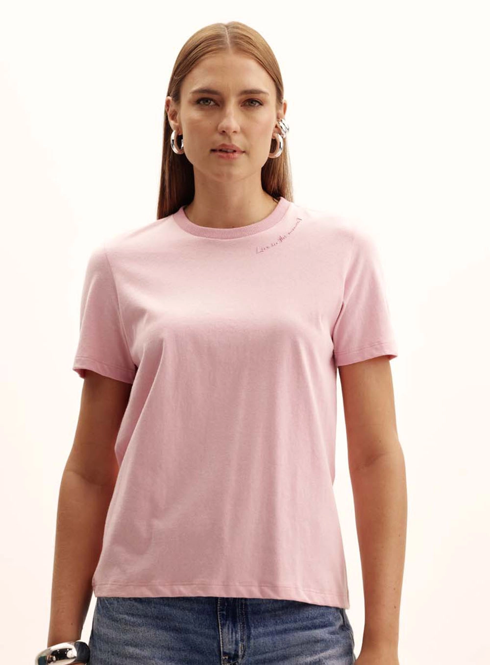 Camiseta Feminina Comfort Gola Redonda Rosa 2