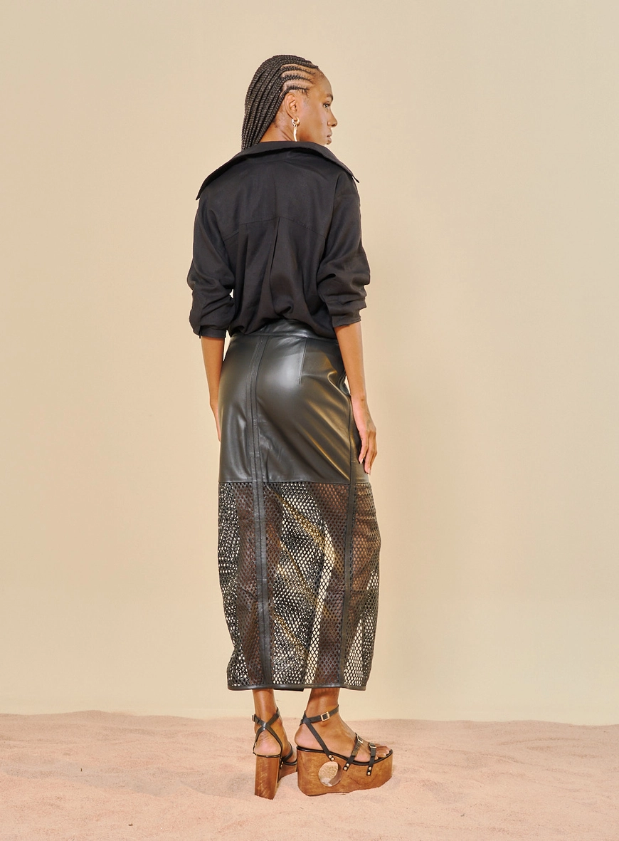 Saia Midi De Couro Preto 3
