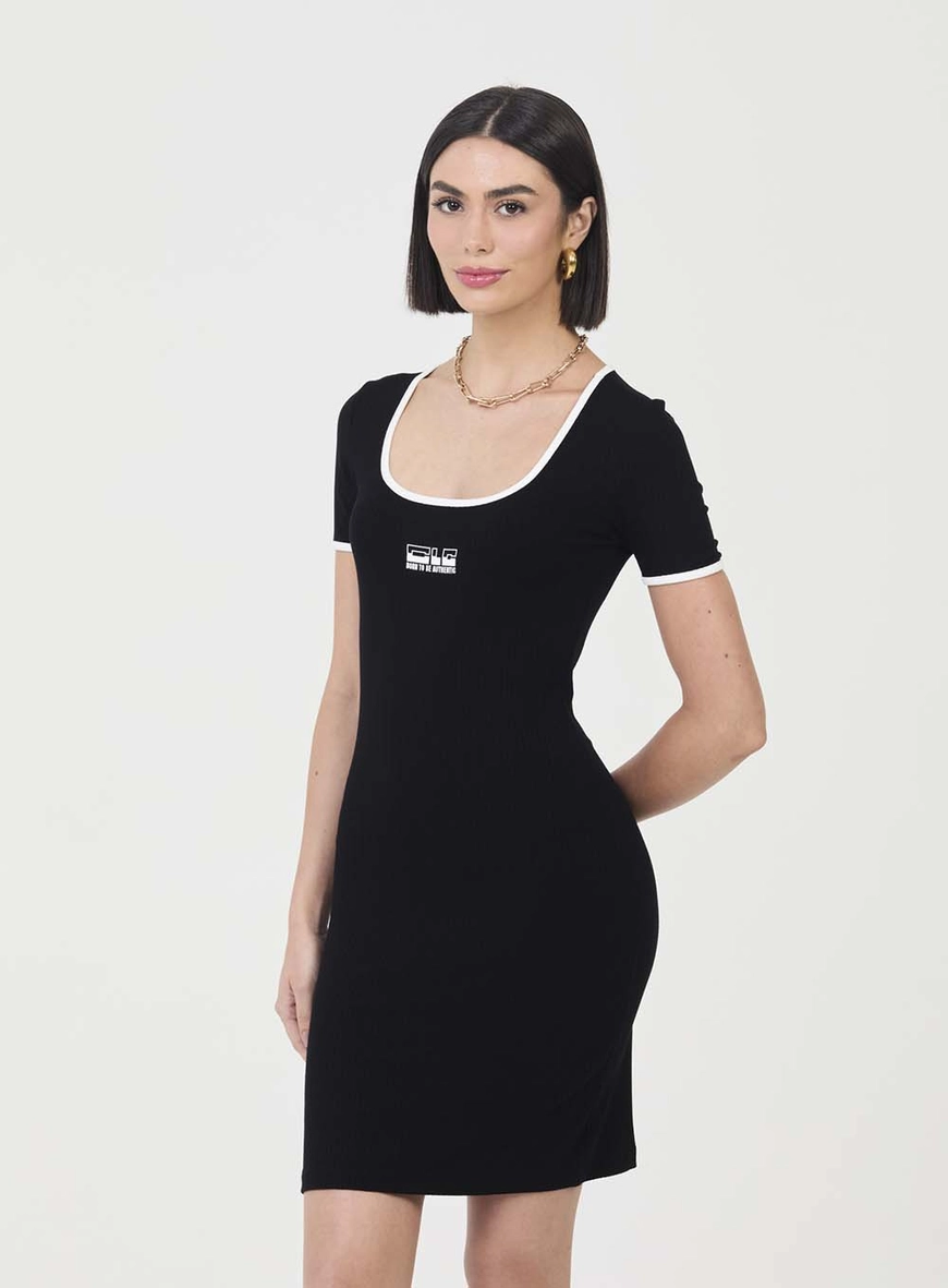 Vestido Small Canelado Com Detalhe Contrastante Preto 2