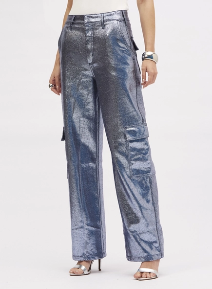 Calça Jeans Metalizada Reta