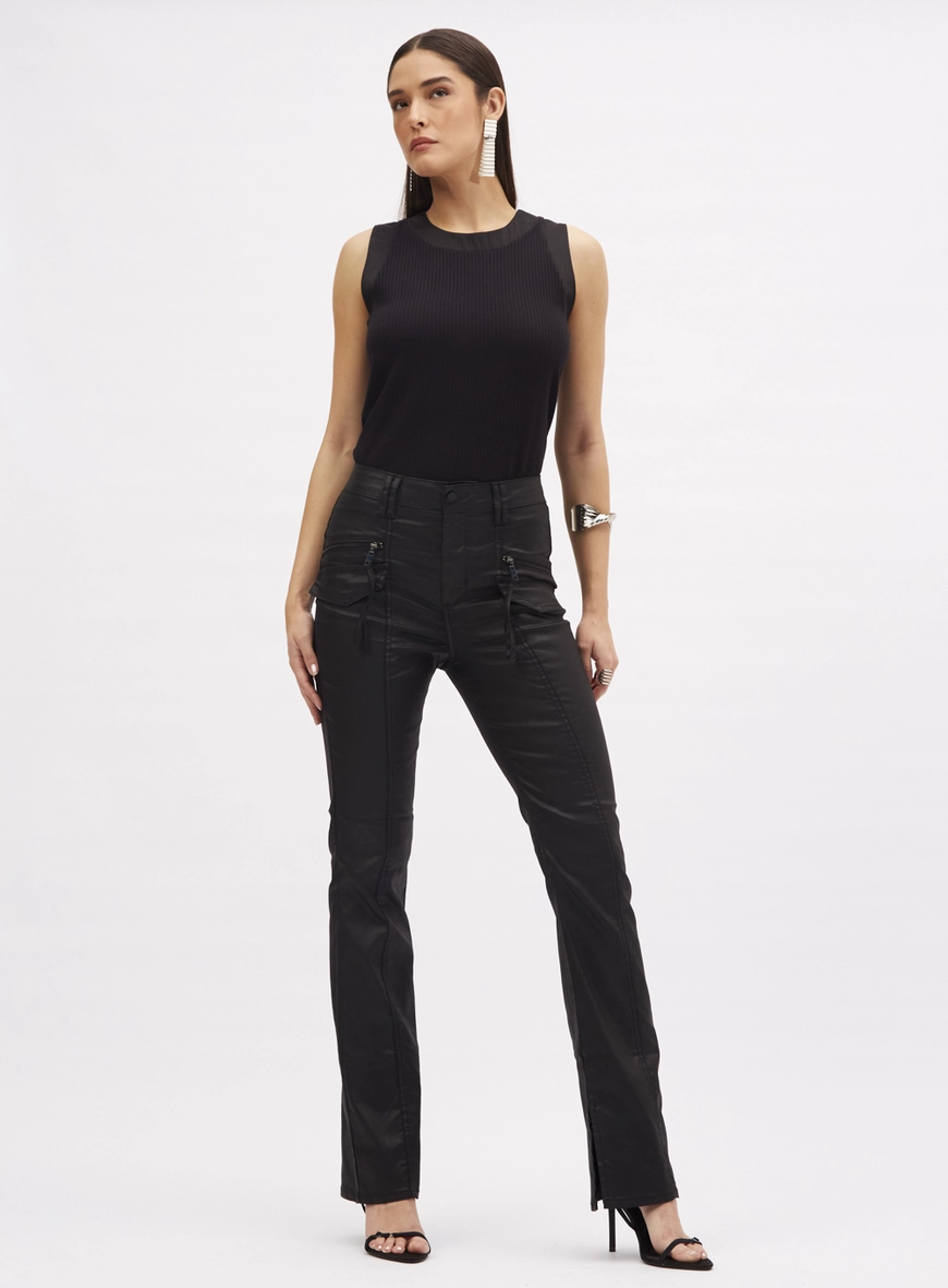 Calça Sarja Flare Resinada Preto 1
