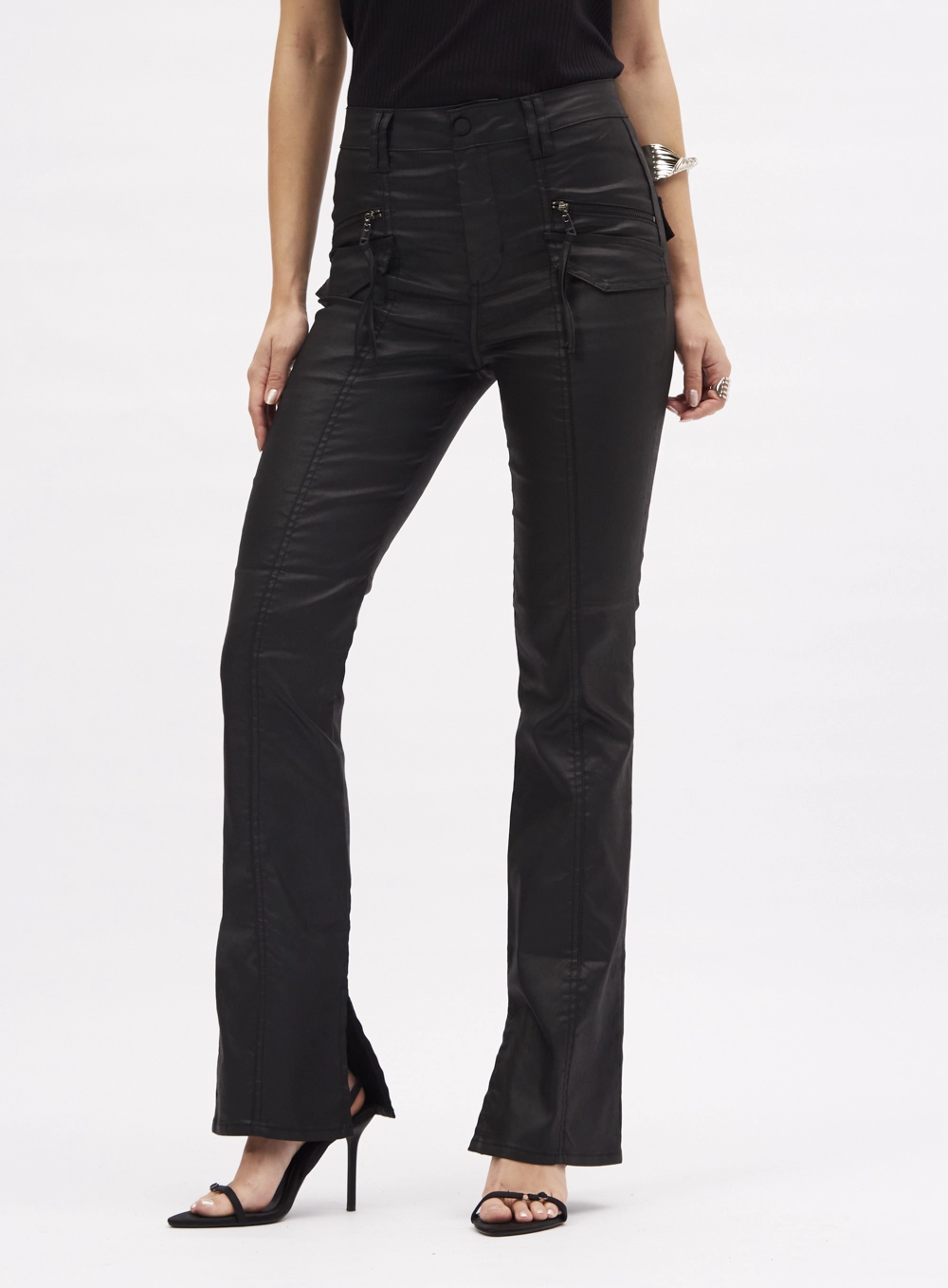 Calça Sarja Flare Resinada Preto 2