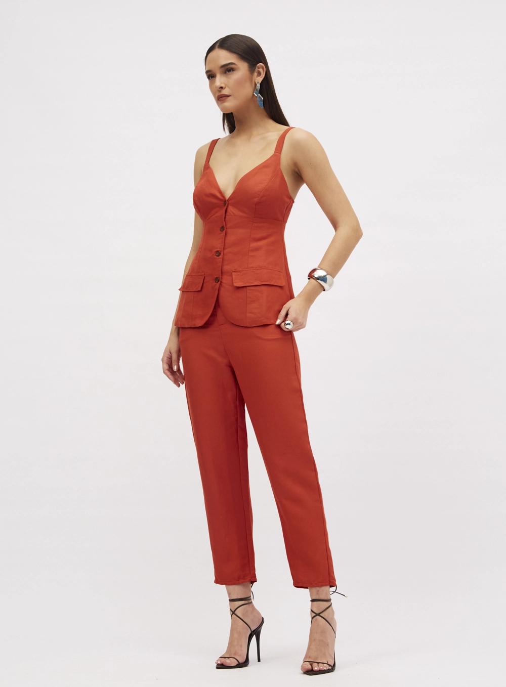 Calça Feminina Alfaiataria Carrot Laranja 1