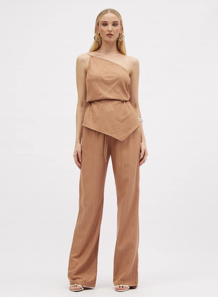 Calça Feminina Listrada Pantalona Amarração