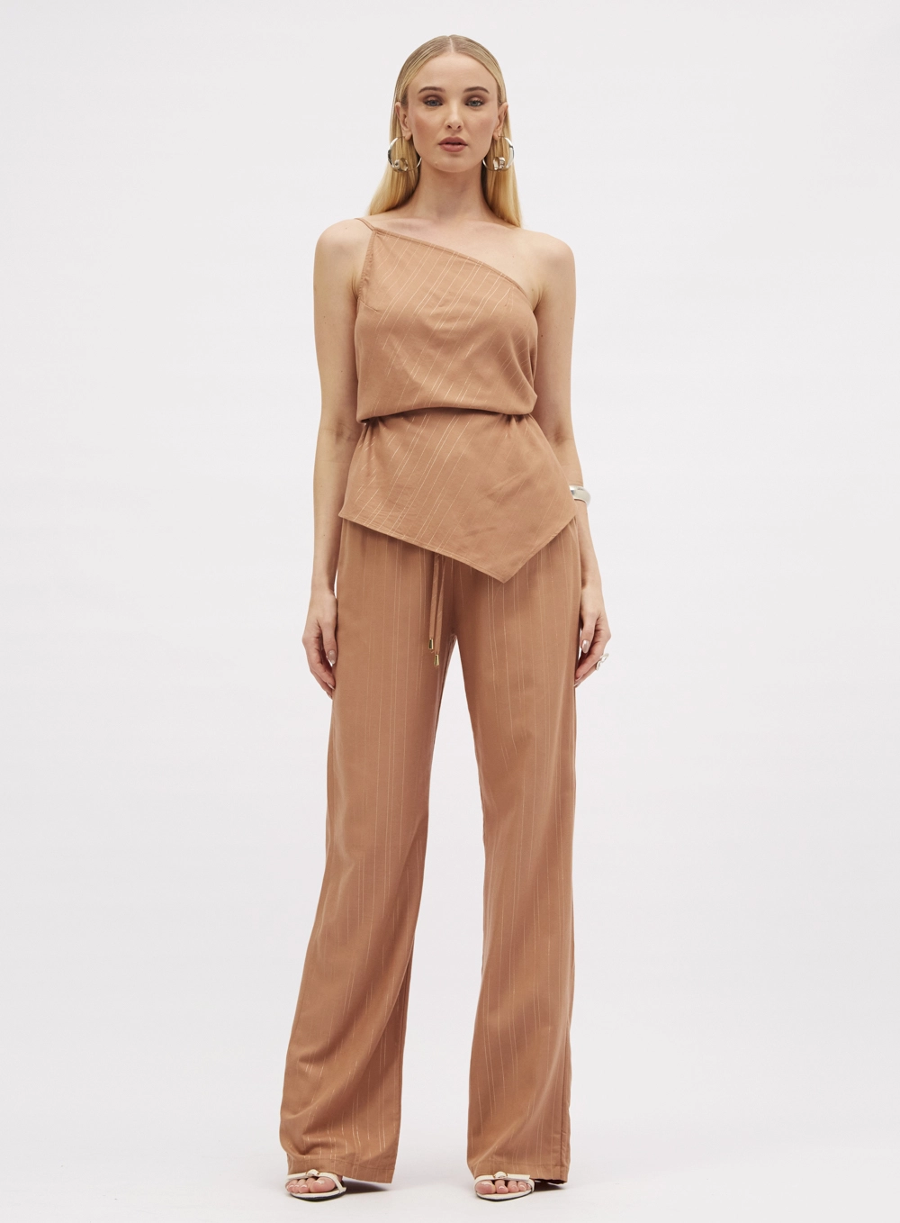 Calça Feminina Listrada Pantalona Amarração Estampados 1