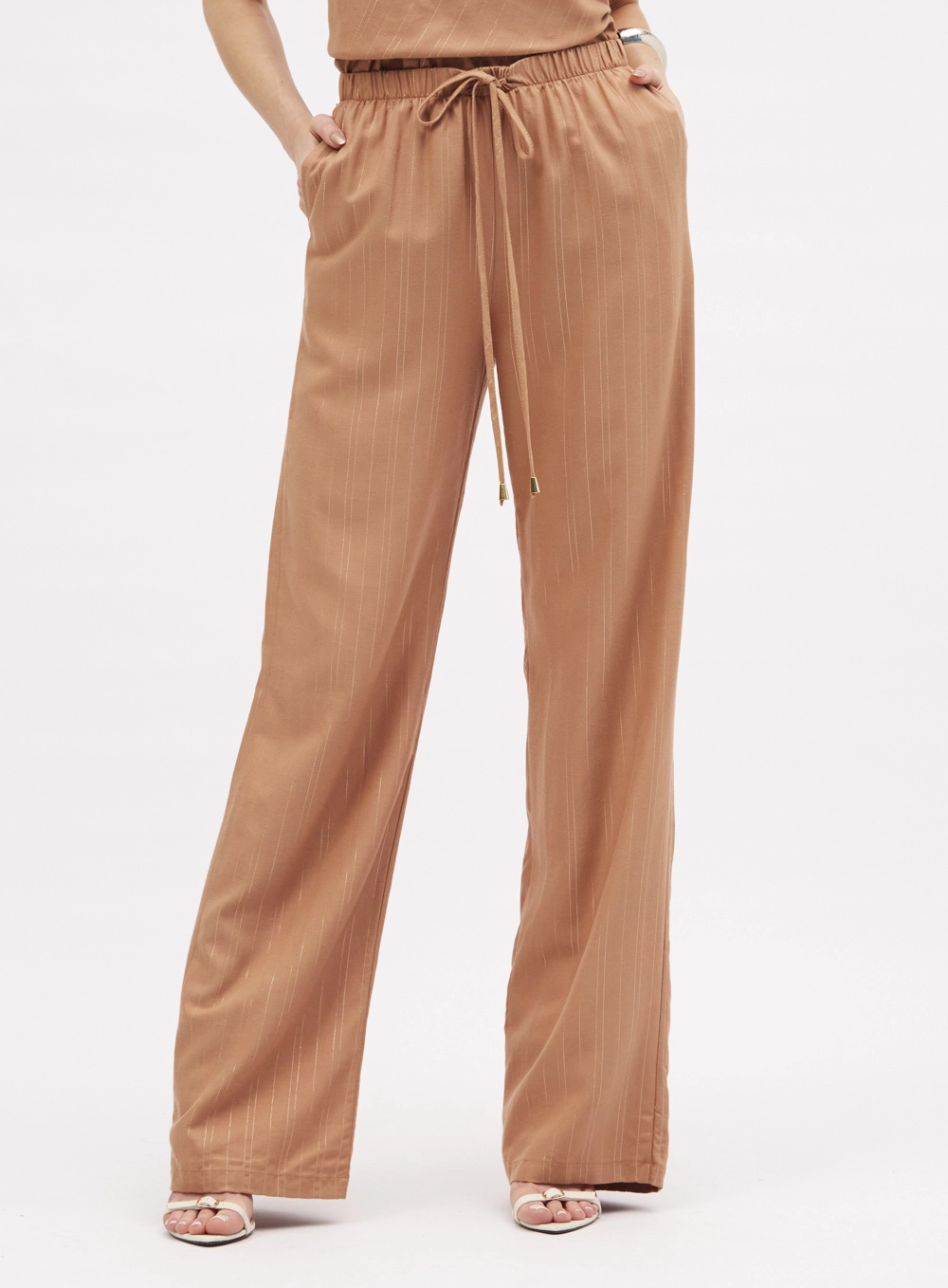 Calça Feminina Listrada Pantalona Amarração Estampados 2