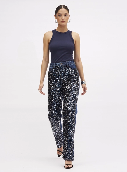 Calça Jeans Com Paete