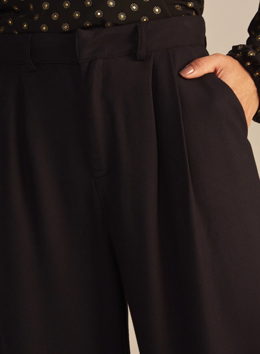 Calça Feminina Alfaiataria Wide Leg Cintura Alta Preto 3
