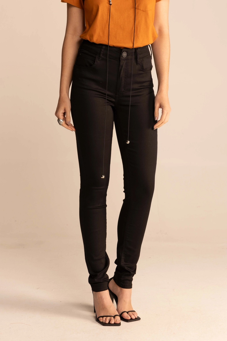 Calça Feminina Sarja Skinny Cintura Alta Preto 2