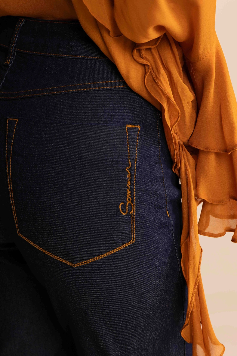 Calça Jeans Feminina Reta Slim Escura Índigo 3