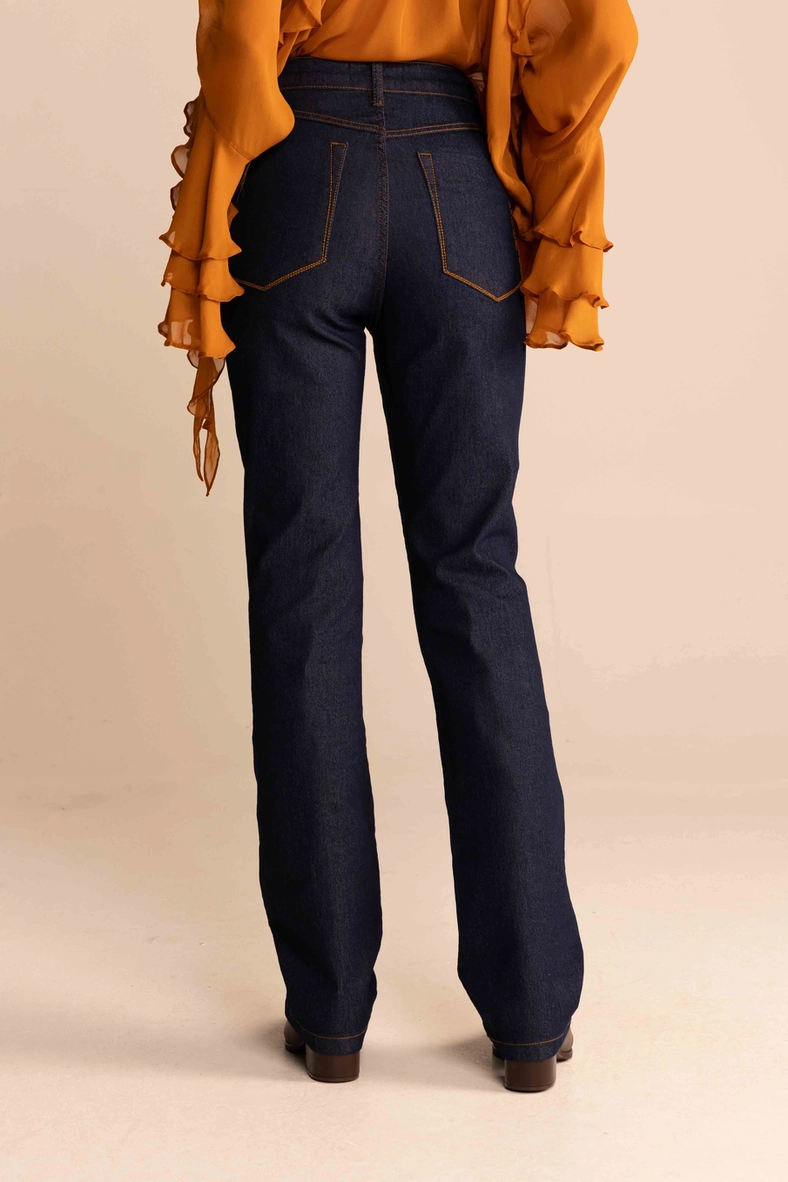 Calça Jeans Feminina Reta Slim Escura Índigo 4