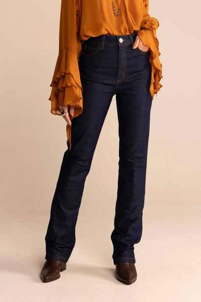 Calça Jeans Feminina Reta Slim Escura