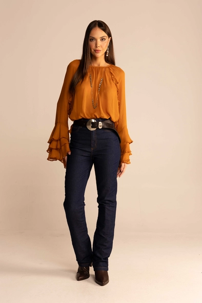 Calça Jeans Feminina Reta Slim Escura