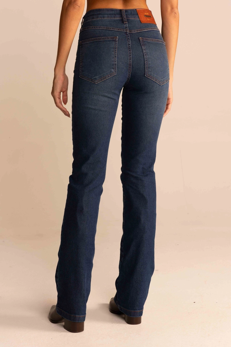 Calça Jeans Feminina Flare Cintura Média Índigo 4