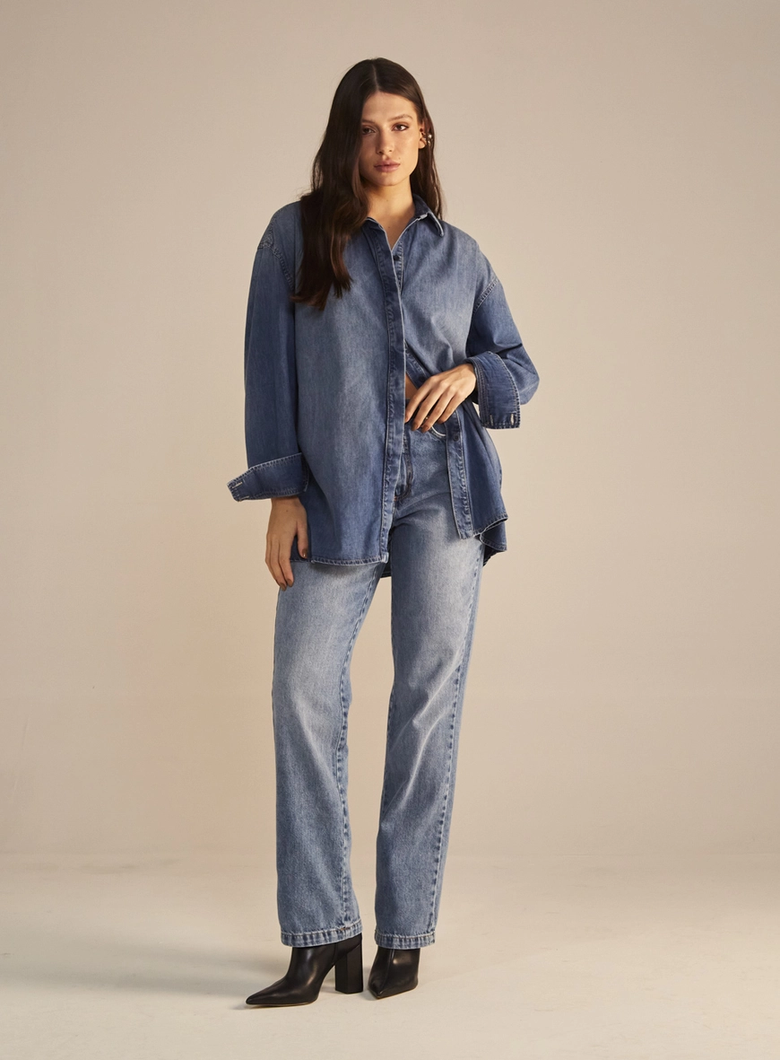 Calça Jeans Feminina Reta Slim Cintura Alta Índigo 1