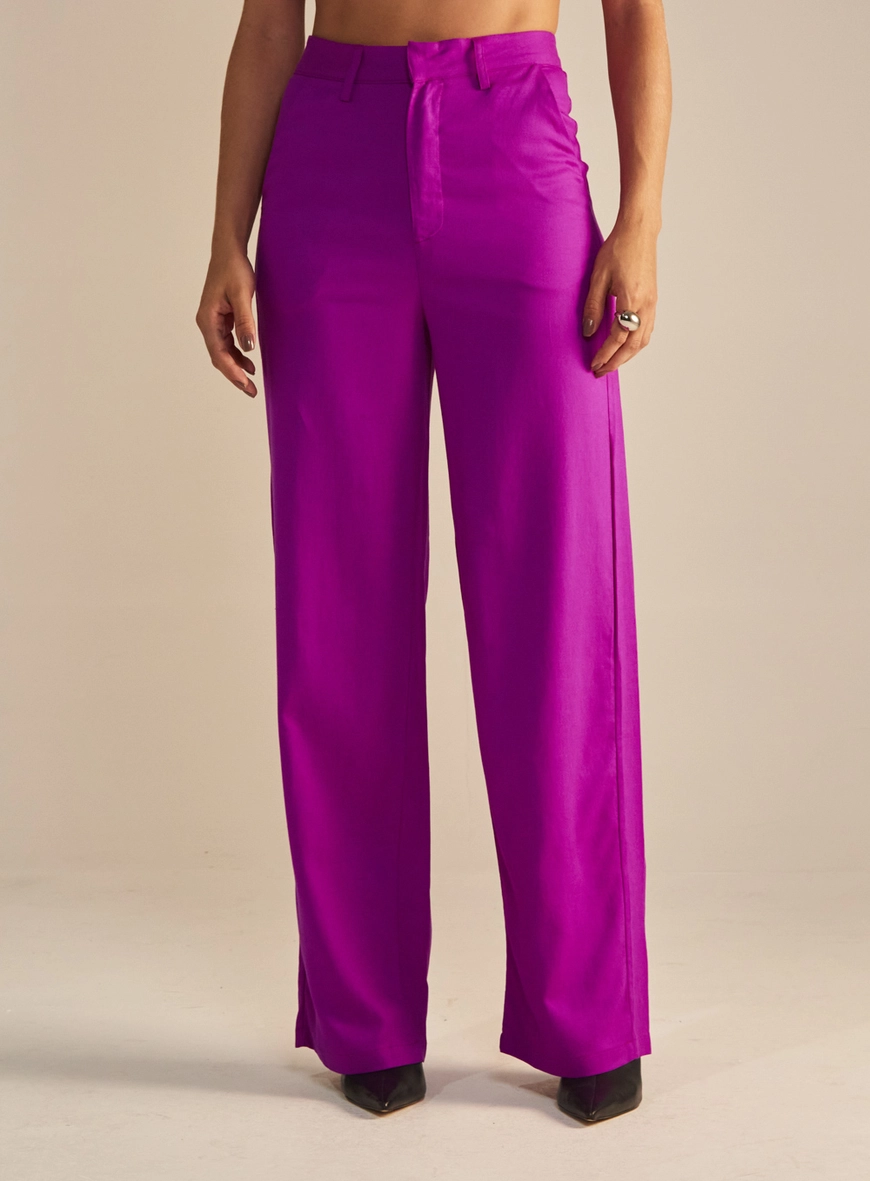 Calça Feminina Alfaiataria Reta Pantalona Roxo 2