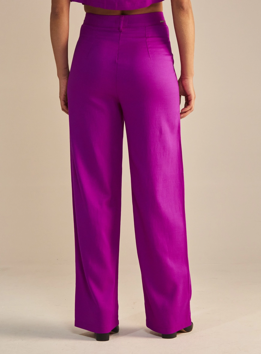 Calça Feminina Alfaiataria Reta Pantalona Roxo 4