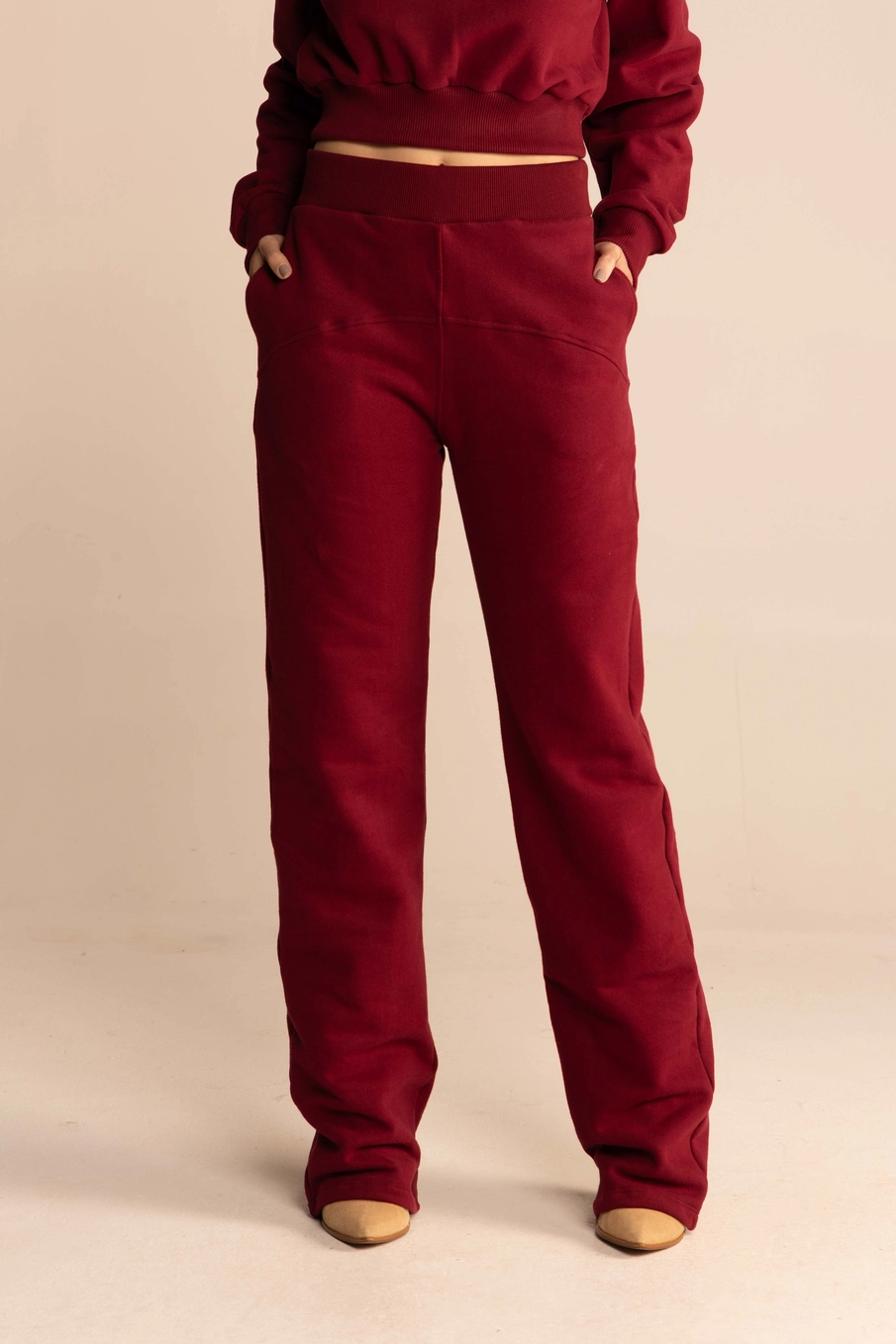 Calça Feminina Moletom Reta Comfort Bordô Bloodstone 2