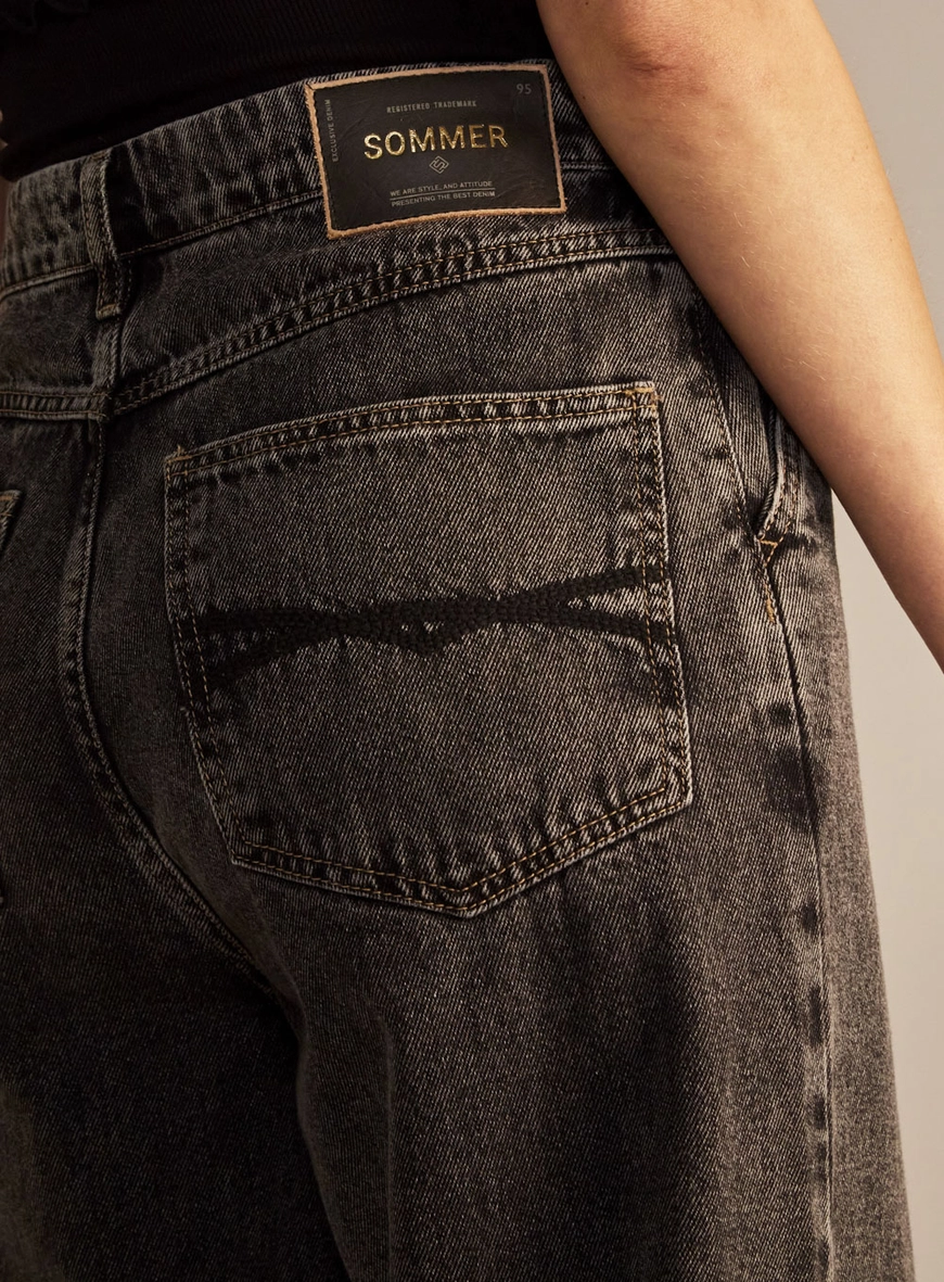 Calça Jeans Feminina Wide Leg Estonada Indigo Preto 3