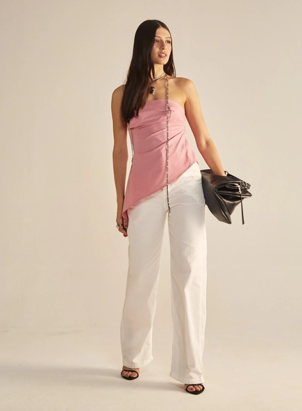 Calça Feminina Sarja Wide Leg Cintura Média