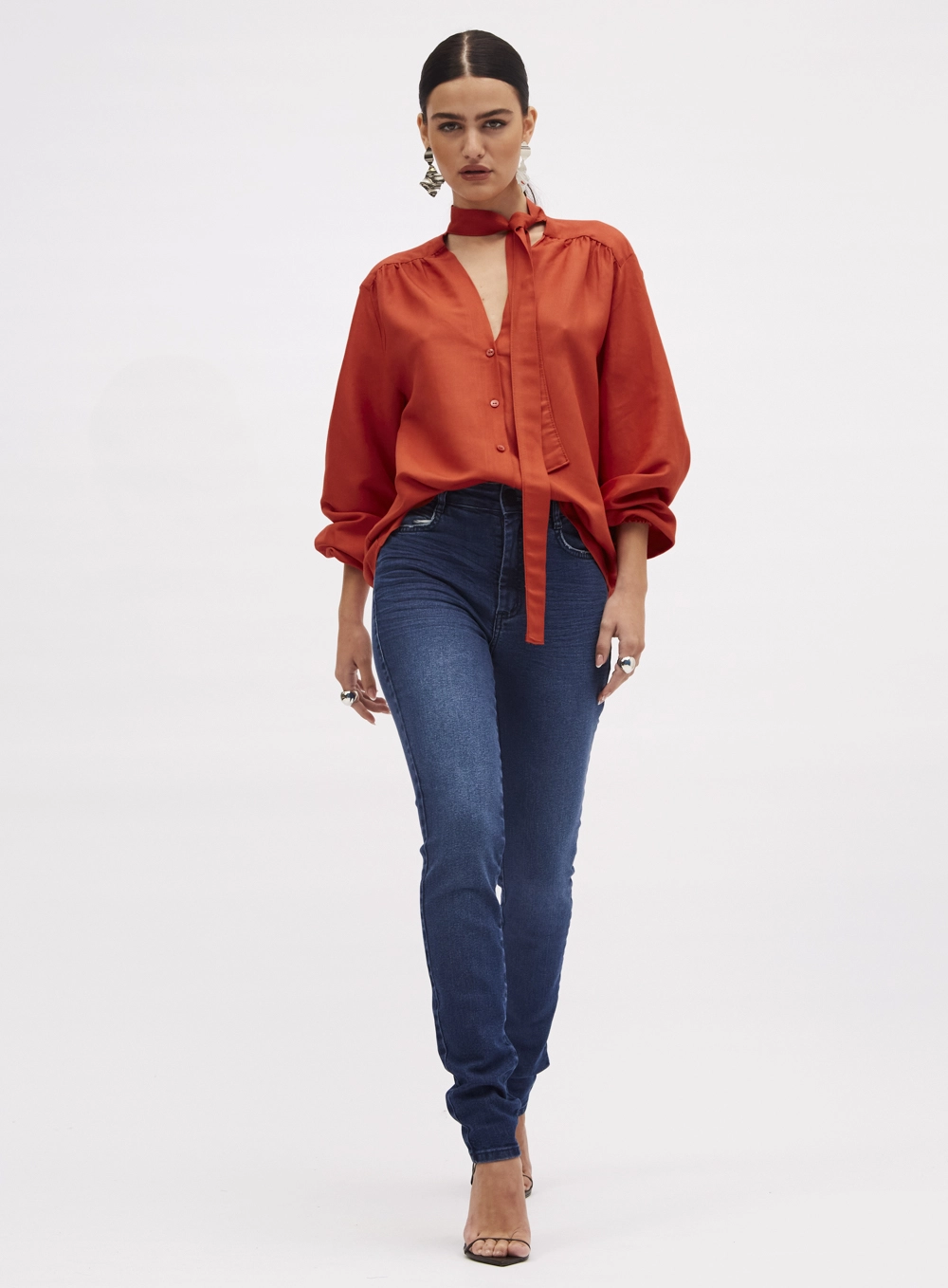 Camisa Linho Ampla Com Amarração Laranja 1