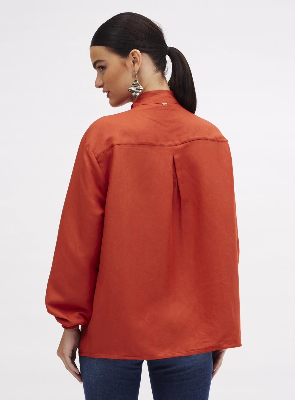 Camisa Linho Ampla Com Amarração Laranja 3