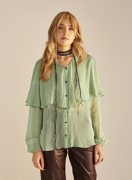 Camisa Feminina Com Babados Ampla