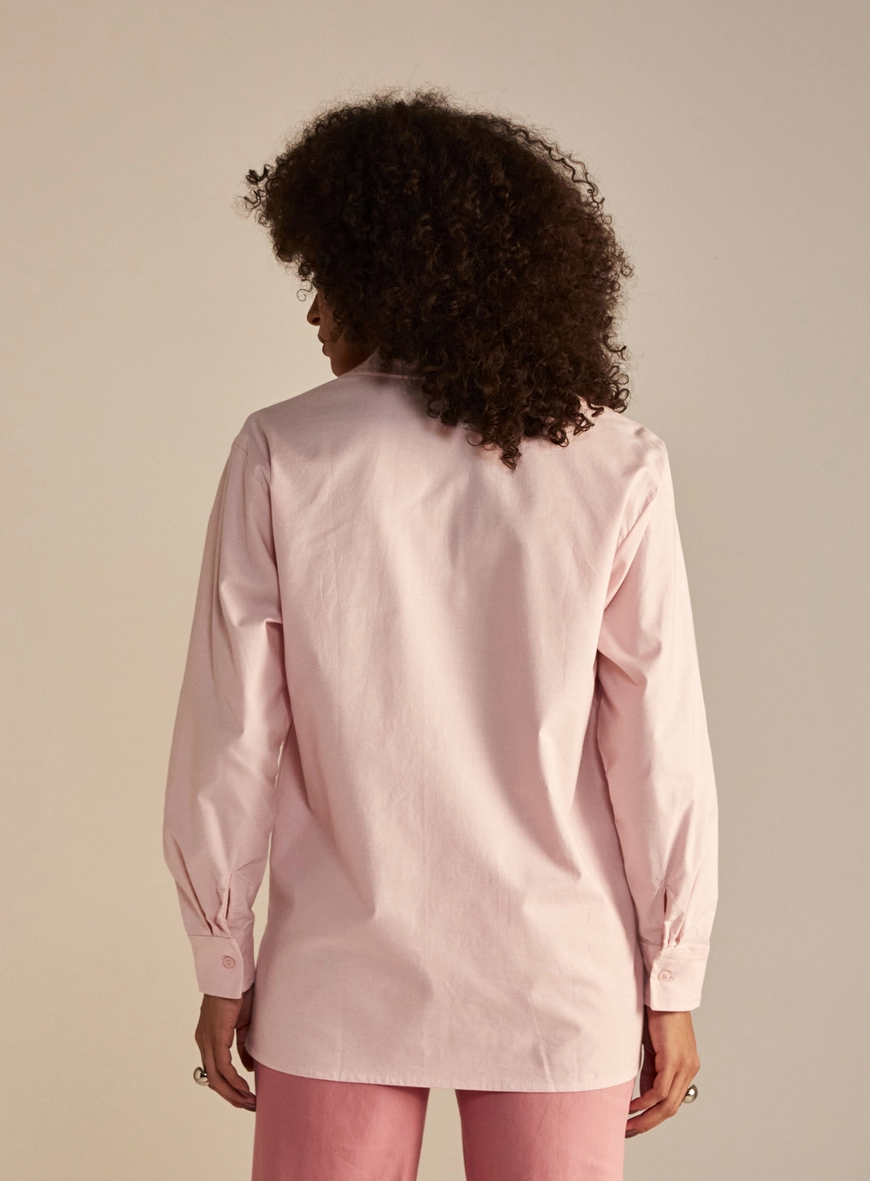 Camisa Feminina Alfaiataria Oversized Gola Polo Rosa 3