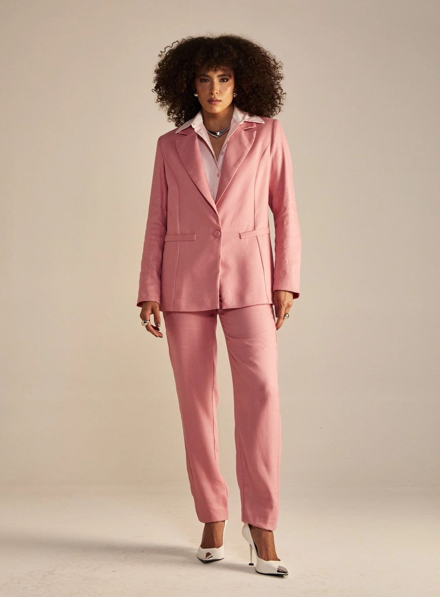 Camisa Feminina Alfaiataria Oversized Gola Polo Rosa 4