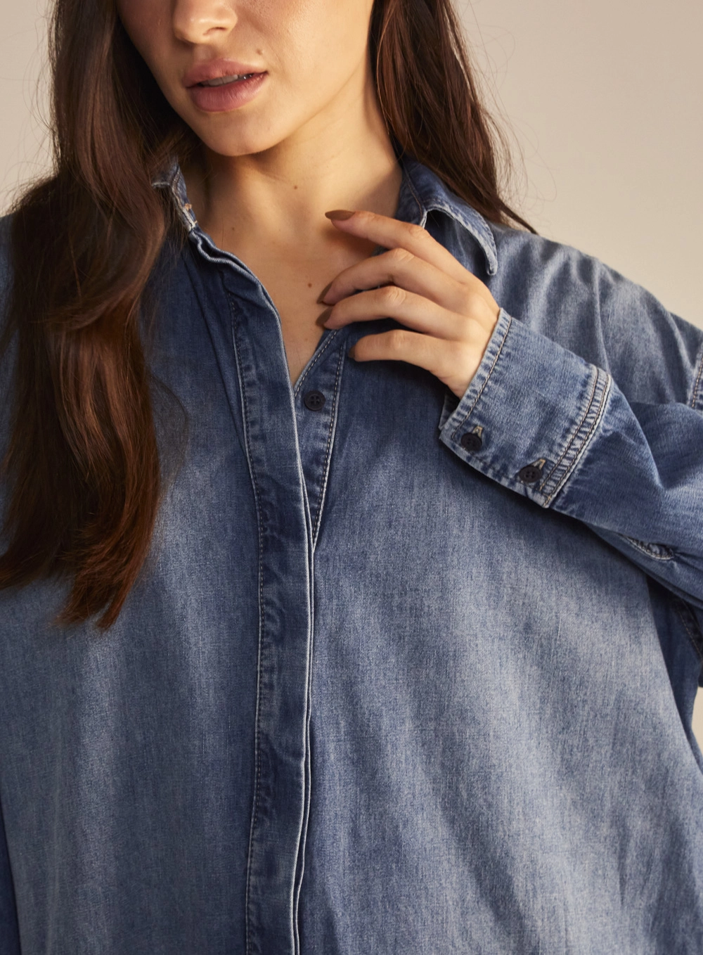 Camisa Jeans Feminina Ampla Manga Longa Índigo 2