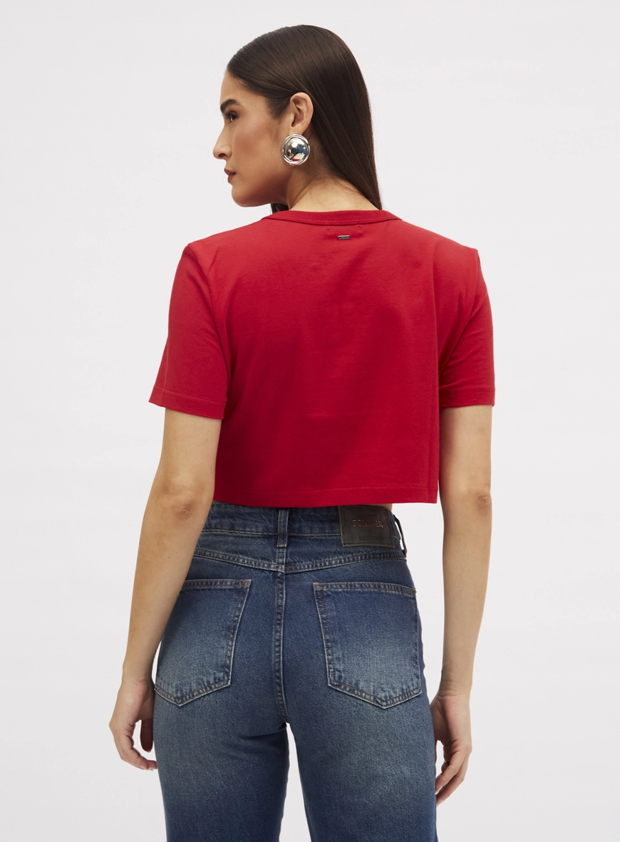 Camiseta Basic Com Bordado Manual Vermelho 3