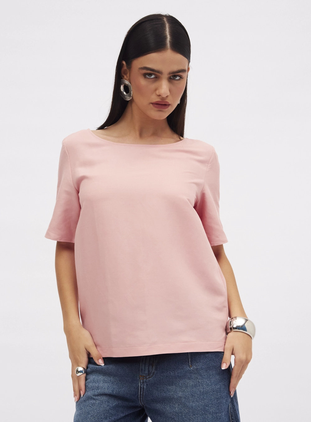 Camiseta Comfort Fashion Com Linho Rosa 2