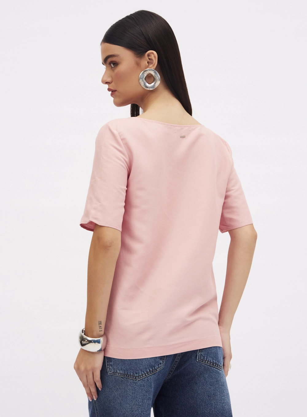 Camiseta Comfort Fashion Com Linho Rosa 3