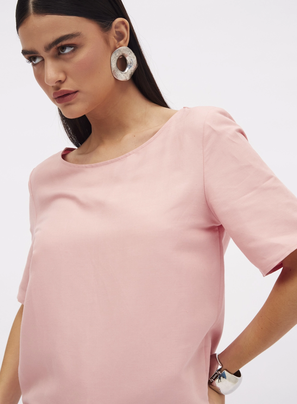 Camiseta Comfort Fashion Com Linho Rosa 4