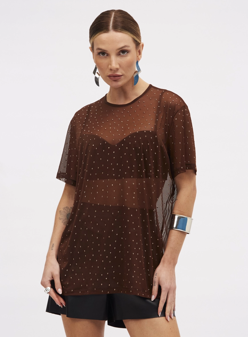 Camiseta Tule Com Aplicação Marrom 2
