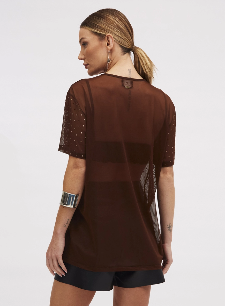 Camiseta Tule Com Aplicação Marrom 3