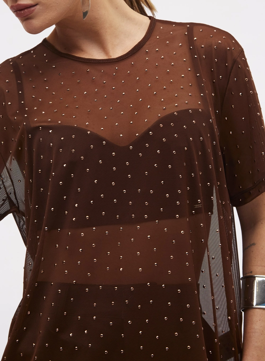 Camiseta Tule Com Aplicação Marrom 4