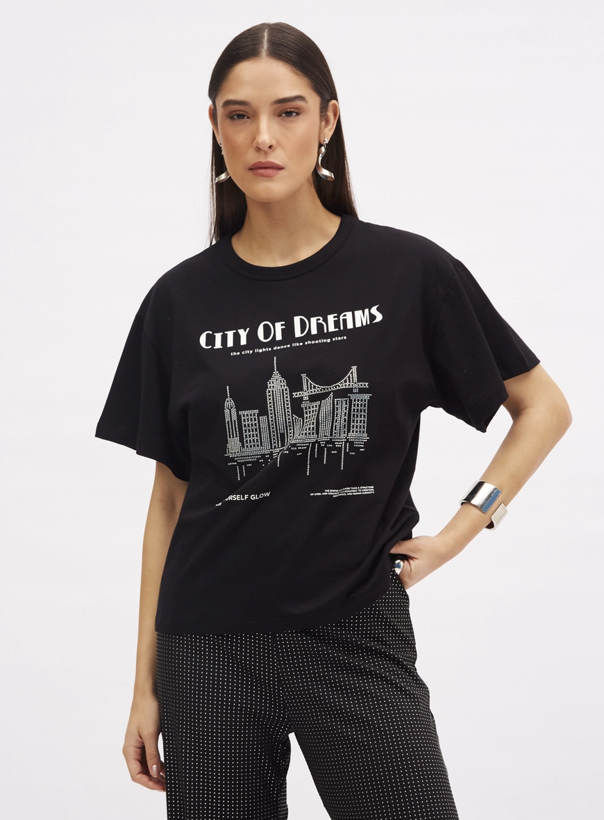 Camiseta Estampada Com Aplicação Preto 2