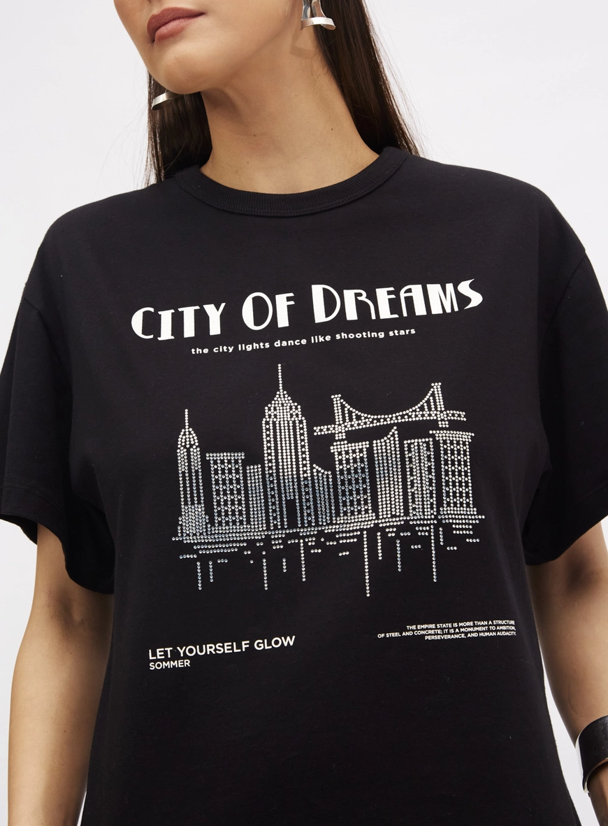 Camiseta Estampada Com Aplicação Preto 4