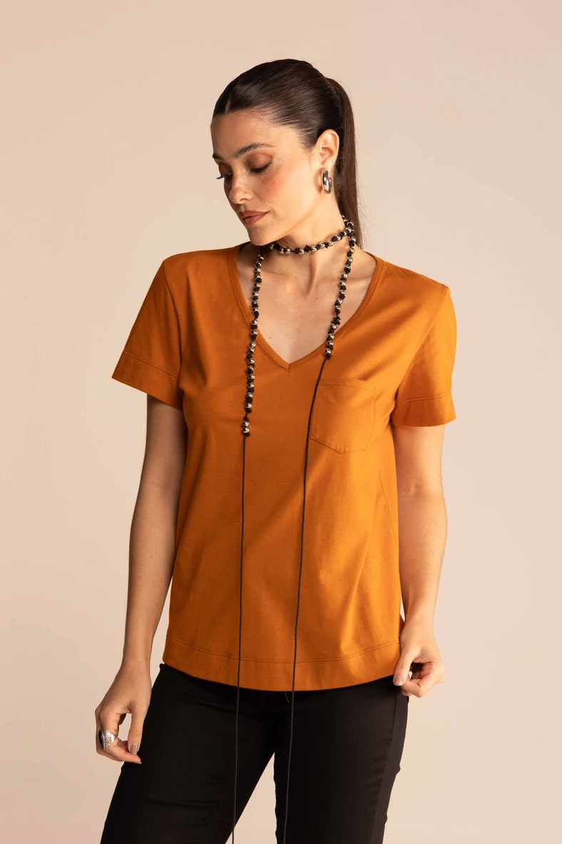 Camiseta Gola V Marrom 1