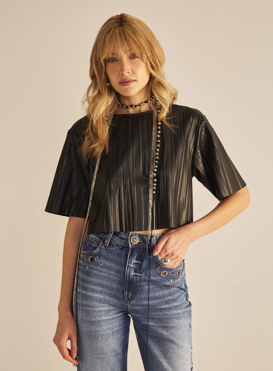 Camiseta Plissada Preto 1