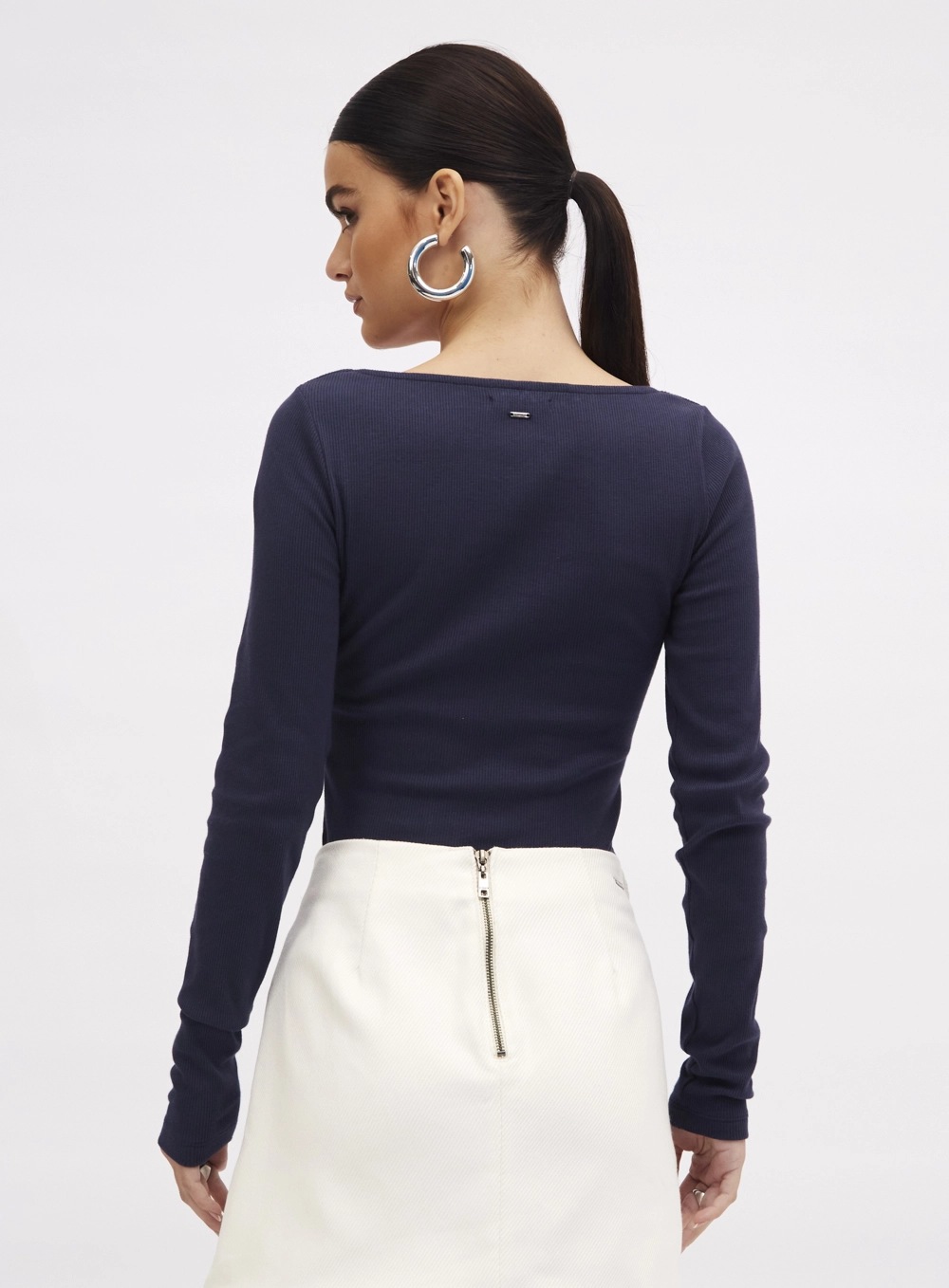 Blusa Slim Canelada Manga Longa Azul 3