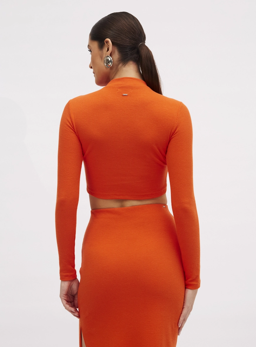 Blusa Slim Canelada Cropped Laranja 3
