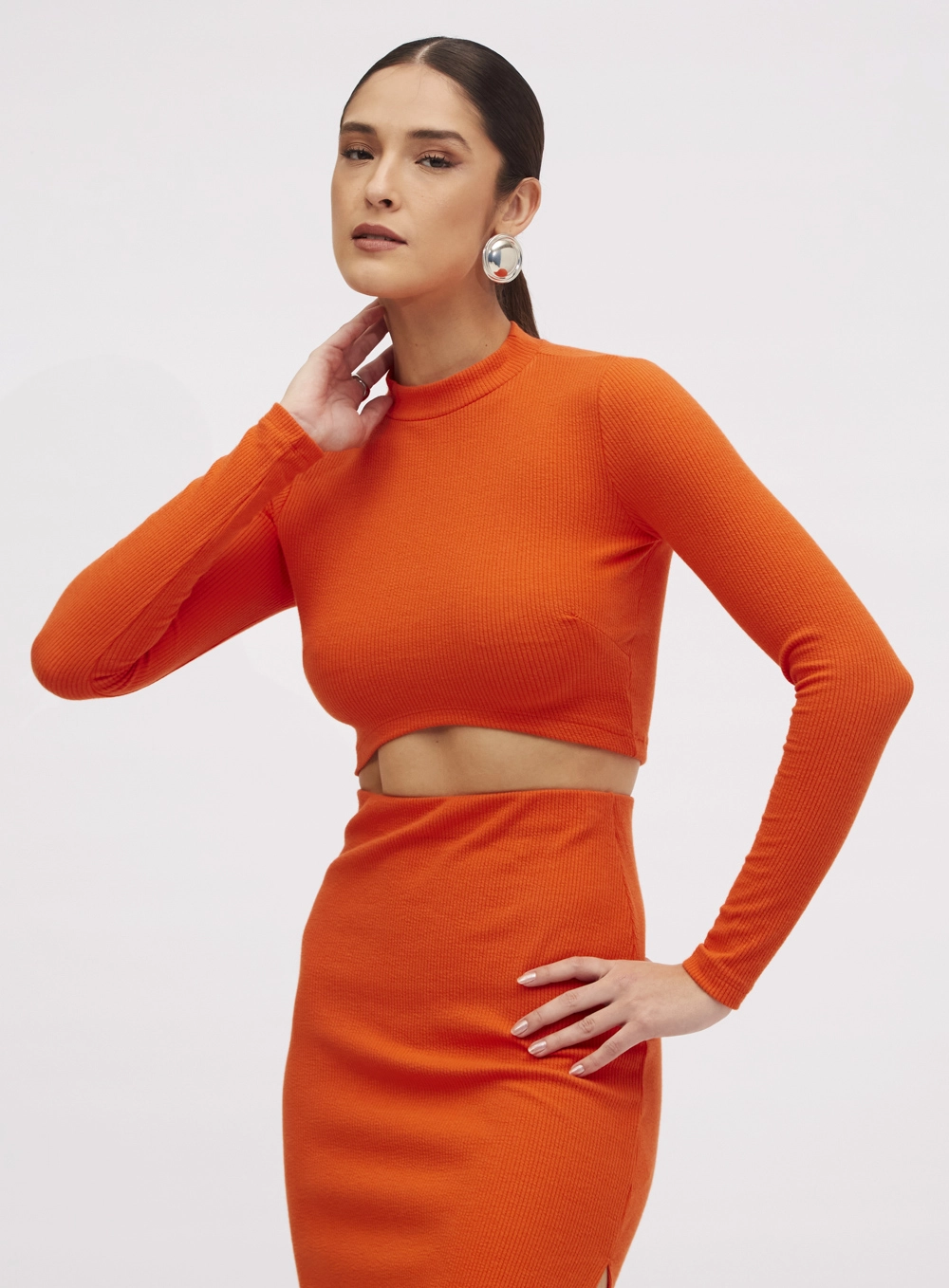 Blusa Slim Canelada Cropped Laranja 2