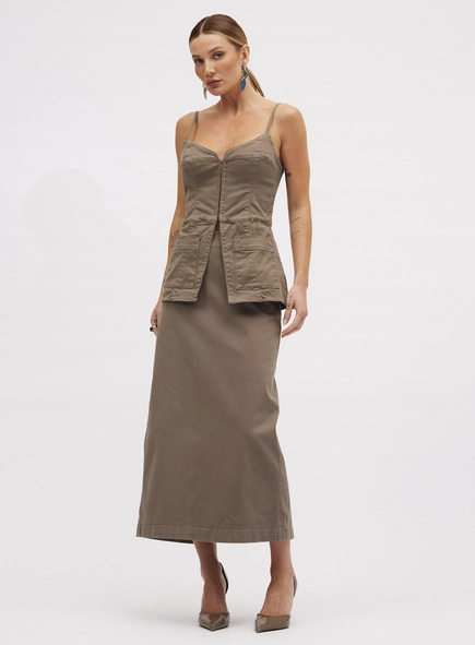 Blusa Feminina Slim Acinturada Com Bolsos E Zíper