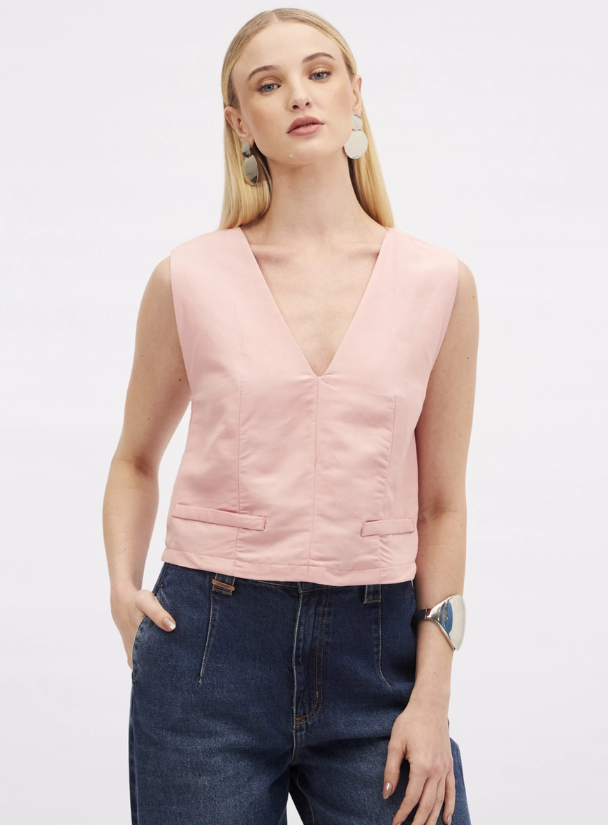 Blusa Comfort Decote V Rosa 2