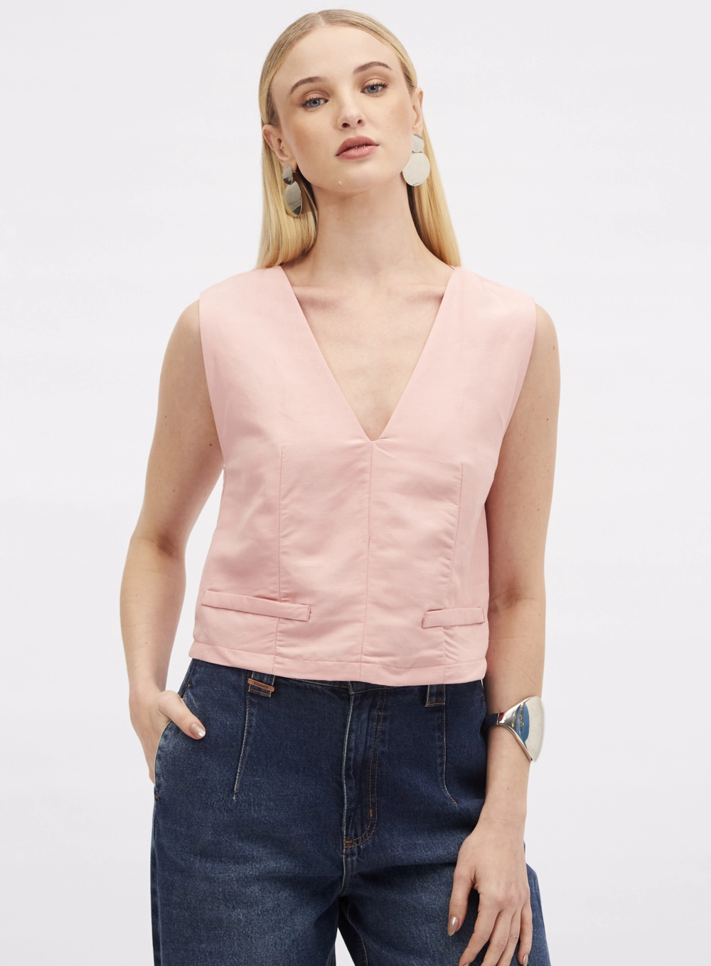 Blusa Comfort Decote V Rosa 2