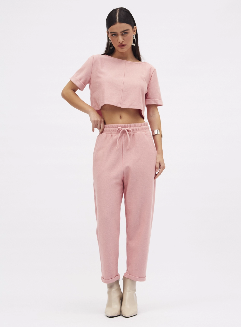 Blusa Comfort Com Manga Dobrada Rosa 1