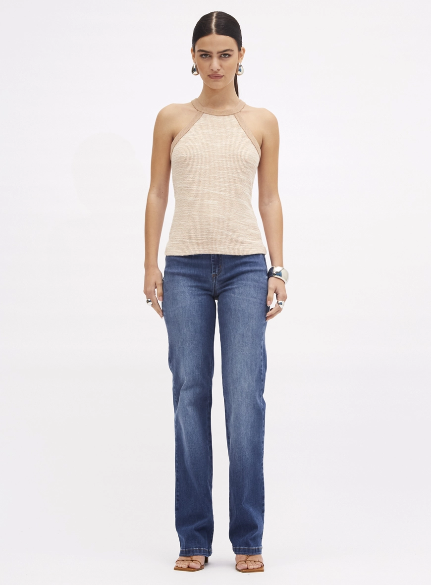 Blusa Slim Canelada Com Textura Bege 1