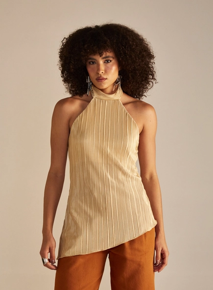 Blusa Feminina Plissada Assimétrica